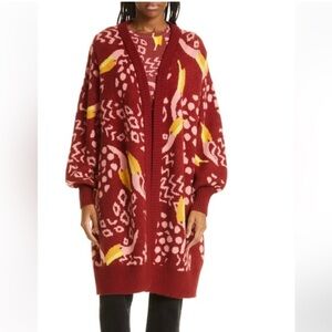 NWOT Farm Rio Toucanissimo Cardigan in Red Toucan Belted Long Knit Sweater S